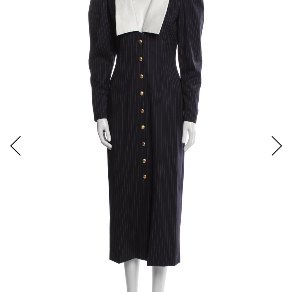 Alessandra Rich Black Pinstripe Dress with White Collar